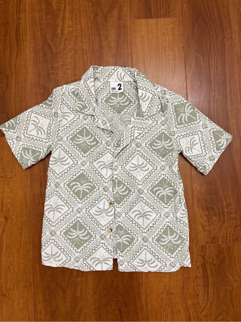 Cotton On Boys Green and White Short Sleeve Button-Down Shirt